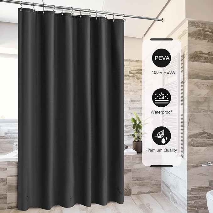 Black Shower Curtain Liner, 4G PEVA Shower Liner, Plastic Waterproof Shower Curtains, 72x72 inch with Grommet Holes 3 Magnetic Weights(Black)