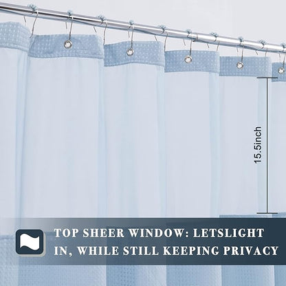 N&Y HOME Extra Long Waffle Shower Curtain with Snap-in Liner Blue, 71x84 | 12 Hooks & Snap on Fabric Liner, Washable, Mesh Window, Hotel Style, 84 inches Length Blue Shower Curtain Set for Bathroom
