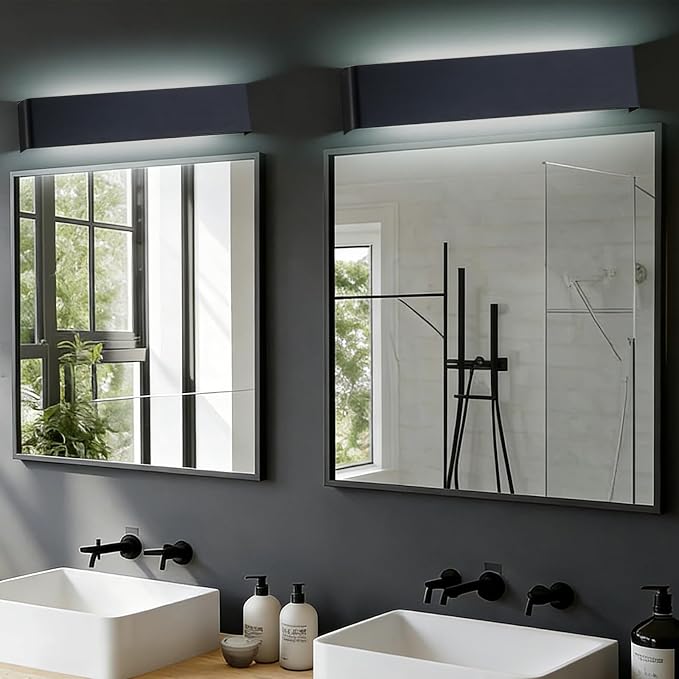 2 Pack 32.6in LED Bathroom Vanity Light, 32W Hardwired Fixture | 5 CCT Adjustable 3000K-6500K. Modern Black Wall Mounted Bathroom Light Fixture. Vanity Lights for Bathroom Over Mirror.