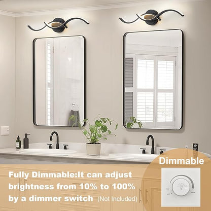 EDISLIVE 24 Inch Black LED Vanity Light, 15W Dimmable Modern Wall Sconce, 3000K Warm White Linear Fixture with Acrylic Strip Shade for Bathroom Mirror Bedroom Makeup