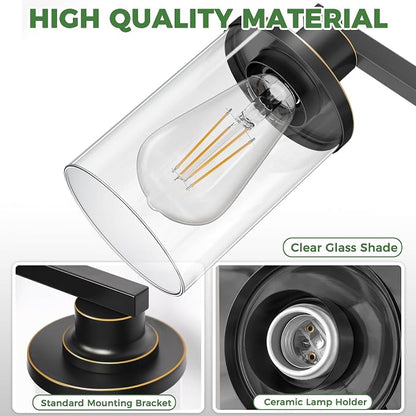 3-Light Black with Gold Trim Bathroom Vanity Light Over Mirror | Modern Vanity Lights With Clear Glass Shade, Bathroom Wall Light for Mirror, Bedroom Living Room Wall Mount Lighting