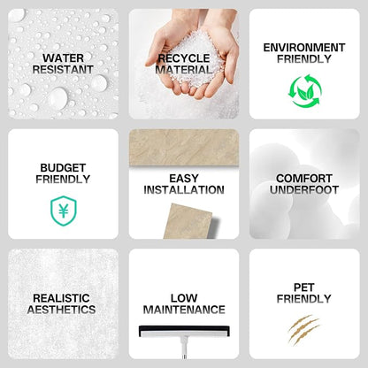 ATOPOSE Waterproof Peel and Stick Floor Tile,Marble Effect,Easy DIY Install | 12 x 12 inch 30-Pack,Cover 30 Sq.Ft,Durable, Stylish & Fast Floor Renovation for Kitchen, Dining Room, Bedrooms,Beige Stone