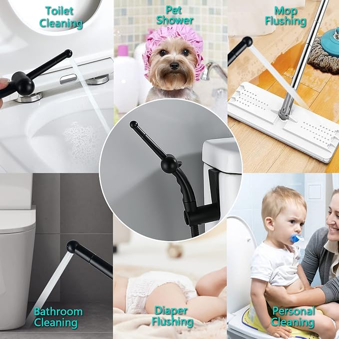 BARROCK Advanced Handheld Bidet Sprayer Set for Toilet, Bathroom Ergonomic Jet Bidet Spray Attachment Kit for Muslim Shower, Feminine Hygiene, Bathing Pets and Washing Baby Cloth Diaper, Matte Black