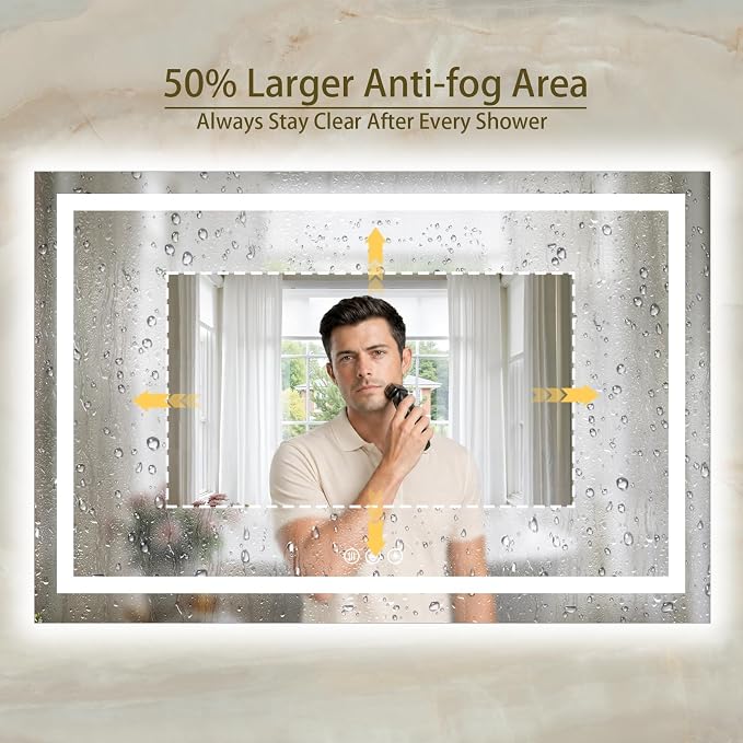 60"x40" LED Bathroom Mirror with Lights, Anti-Fog, Backlit+Frontlit | CRI 95, Stepless Dimmable, 3 Colors Lighting, Shatterproof Tempered Glass, HD Reflection, Memory, (Horizontal/Vertical)