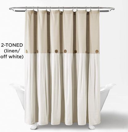 Lush Decor Linen Button Shower Curtain, 72" W x 72" L, Linen - Neural Shower Curtain Fabric - Bathroom Curtain - Farmhouse Bathroom Decor