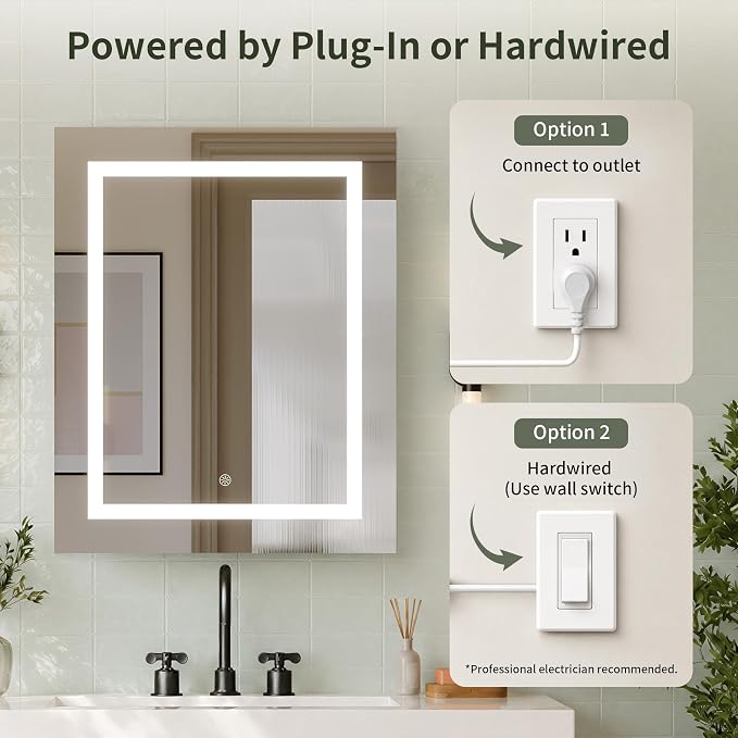 DeerValley LED Lighted Bathroom Medicine Cabinet with Mirror, 24''x30'' | Wall Mounted Mirror Cabinet with Socket, Dimmable Light, Anti-Fog, Adjustable Shelf, DV-1MC0499