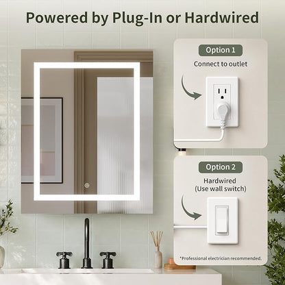 DeerValley LED Lighted Bathroom Medicine Cabinet with Mirror, 24''x30'' | Wall Mounted Mirror Cabinet with Socket, Dimmable Light, Anti-Fog, Adjustable Shelf, DV-1MC0499