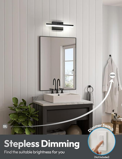 VOLISUN Modern Bathroom Vanity Light 15.7 inch, 20W Dimmable 5CCT Led Bathroom Light Fixture Over Mirror, Black Bar Vanity Light for Bathrooms Mirror Cabinets Bedroom-ETL Certificated