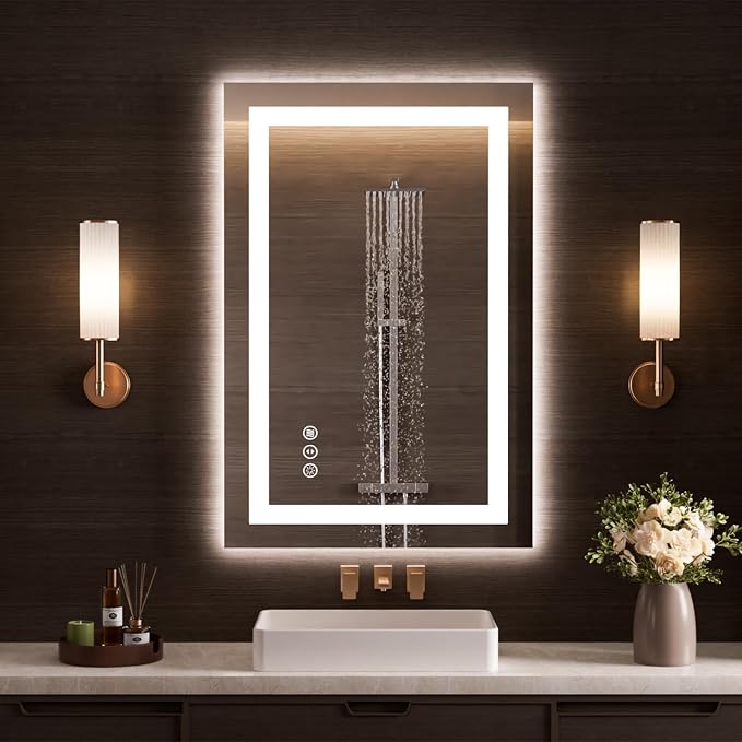 LOAAO 28"X34" LED Bathroom Mirror with Lights, UL Listed | Anti-Fog, Dimmable, 3 Color Temperature, Backlit + Front Lit, Memory Function, Tempered Glass