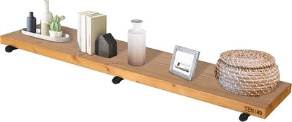 TEN49 Industrial Pipe Wood Wall Shelf - 60" Real Wooden Shelf w/ Special Walnut Color & 1.8" Extra Thickness - Modern Interior Decor Floating Shelving - Rustic Farmhouse Style Bookshelf - Set of 1