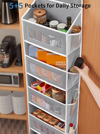 JARLINK Over the Door Organizer for Bedroom, Pantry, Bathroom, 5 Shelf Grey | Anti-Tilt Design, 44 lb Load Capacity, Hanging Door Organizer with 5 Large Capacity Pockets, Behind Door Storage for Nursery