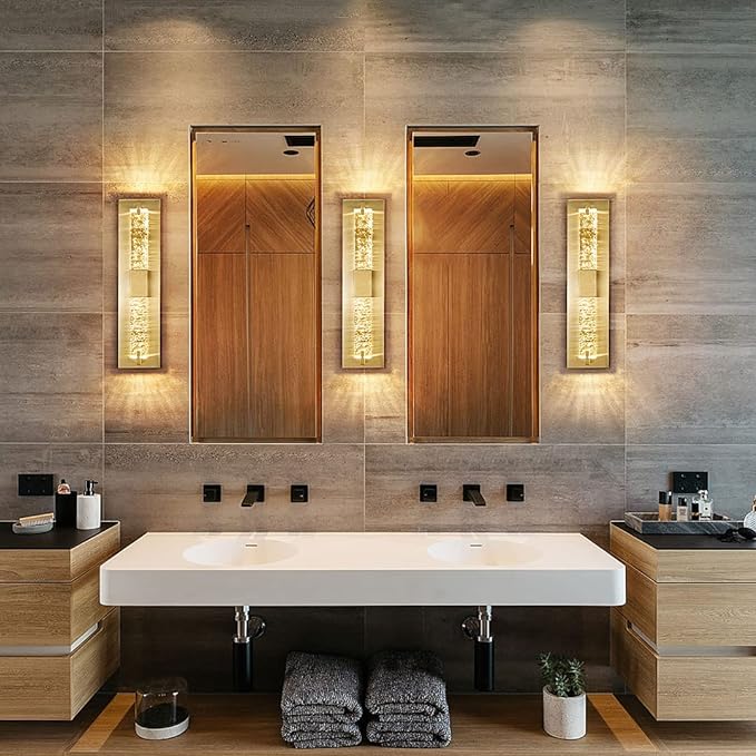 WOSHITU LED Wall Sconce Light: 19 Inch Gold Modern Sconces Wall Lighting 3000K Dimmable Crystal Wall Lamps Indoor Bathroom Sconce Wall Mount Light Fixtures for Living Room/Bedroom/Hallway