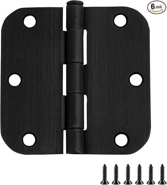 Design House Door Hinges for Interior Doors 6-Pack 3.5-inch x 3.5-inch – Rounded 5/8-inch Radius Steel Door Hinge – Oil Rubbed Bronze – Fits Standard Doors – Design House 189571