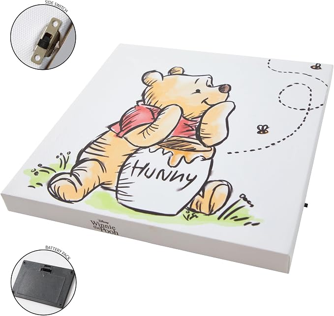 Disney Winnie the Pooh LED Canvas Wall Art,4-Pack Kids Room Decor,Light-Up Wall Hangings, Each 11"x11",Nursery & Bedroom Decoration Set