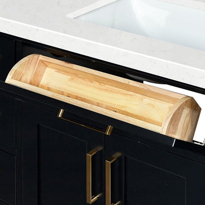 Isabella 48-Inch Bathroom Vanity with Sink — Black Single Sink Bathroom Vanity, 1.5" Edge Carrara Quartz Countertop, Solid Wood, 2 Soft-Close Doors, 8 Dovetail Drawers + Tilt Drawer