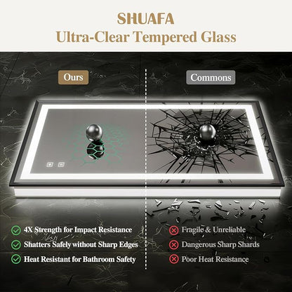 36X36 Inch LED Bathroom Mirror with Lights, Black Frame Frontlit+ Backlit Bathroom Vanity Mirror for Wall, Ultra-Clear Tempered Glass, Shatter-Proof, Anti-Fog and Memory Function, ETL Listed | Bathroom Vanity Mirror for Wall, Ultra-Clear Tempered Glass...
