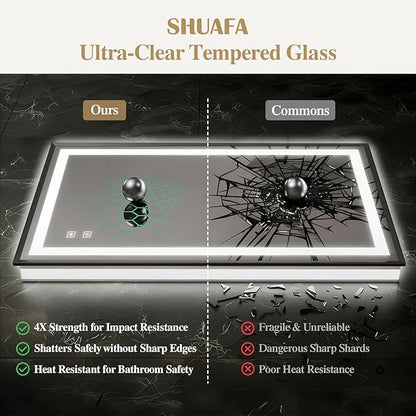 60X36 Inch LED Bathroom Mirror with Lights, Black Frame Frontlit+ Backlit Bathroom Vanity Mirror for Wall, Ultra-Clear Tempered Glass, Shatter-Proof, Anti-Fog and Memory Function, ETL Listed | Bathroom Vanity Mirror for Wall, Ultra-Clear Tempered Glass...