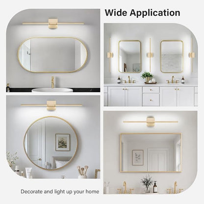 Gold Bathroom Vanity Light, 24 Inch LED Light Bar Over Mirror | Modern Bathroom Light Fixture Over Mirror for Vanity, 360° Rotatable Dimmable LED Wall Mounted Lighting, ETL Certified