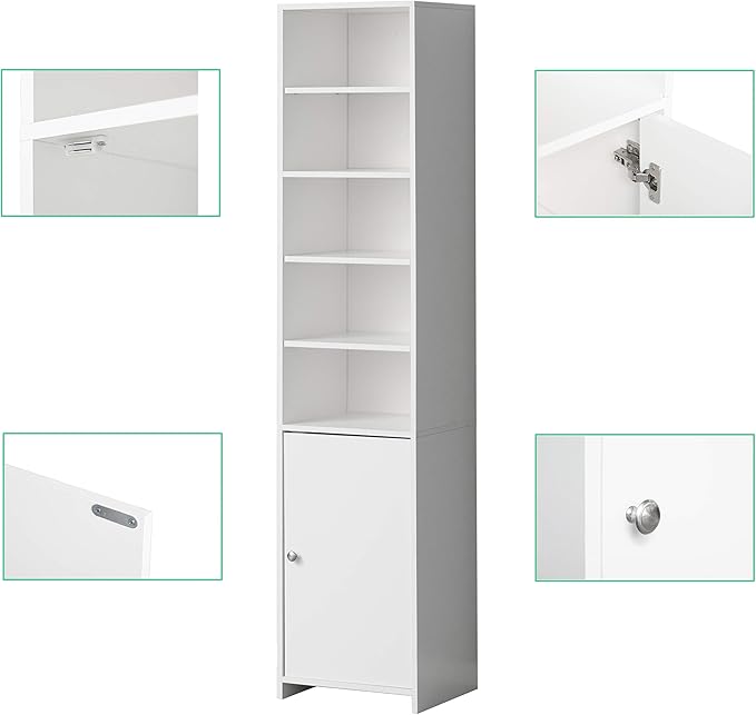 Basicwise, White Tall Freestanding Bathroom Laundry Storage Organizer Cabinet Linen Tower (QI003901.WT)