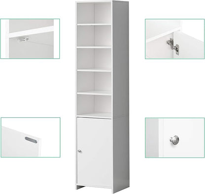 Basicwise, White Tall Freestanding Bathroom Laundry Storage Organizer Cabinet Linen Tower (QI003901.WT)