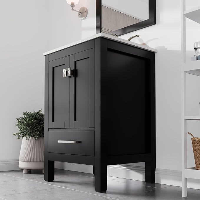 Eviva Aberdeen 24" Transitional Espresso Bathroom Vanity with White Carrara Countertop