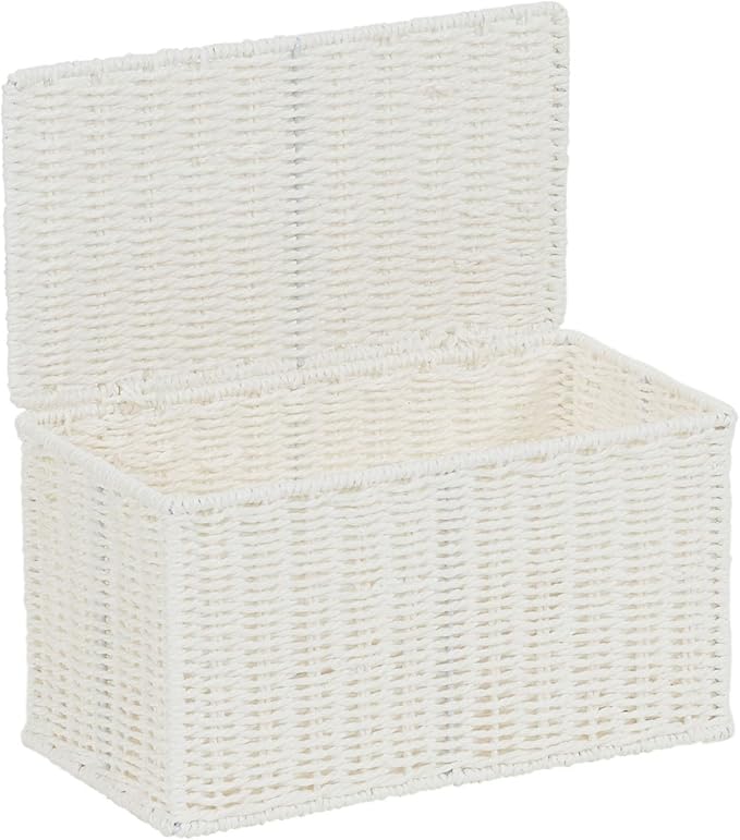 Household Essentials Small Handwoven Paper Rope Wicker Basket with Lid, White (Pack of 6)