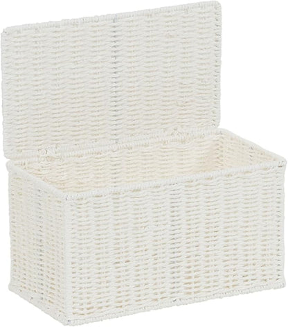 Household Essentials Small Handwoven Paper Rope Wicker Basket with Lid, White (Pack of 6)