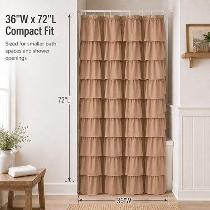 Ruffle Shower Curtain, Light Brown Farmhouse Design for Girl, Elegant Privacy & Cute, Boho Bathroom Decor, Decorative Bath Curtains, Vintage Beige, Modern Country Style, 36 x 72 inches