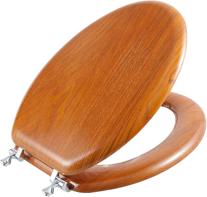 Angel Shield Durable Wood Veneer Natural Toilet Seat Metal Hinged Easy Clean Anti-scratch American Standard(Elongated,Wood Color)