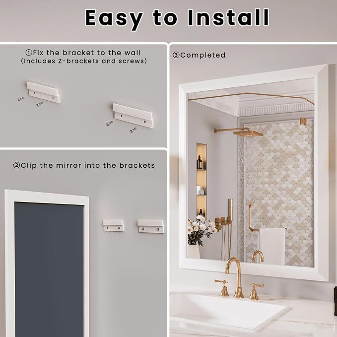 Bathroom Mirror for Wall, 30x36 Inch (White) | HD Reflection, Tempered Glass, Thick Metal Framed Rectangle Mirrors for Over Sink, Vanity, Bedroom, Living Room, Entryway.