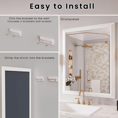 Bathroom Mirror for Wall, 30x36 Inch (White) | HD Reflection, Tempered Glass, Thick Metal Framed Rectangle Mirrors for Over Sink, Vanity, Bedroom, Living Room, Entryway.