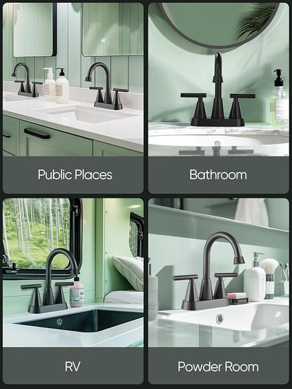 Cobbe Bathroom Faucets for Sink 3 Hole, 4 Inch with Pop Up Drain and 2 Supply Hoses, 2 Handle Centerset Bathroom Faucet for Sink Vanity, Midnight Black Matte, 2 Pack
