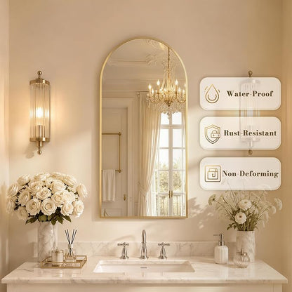 FKWin Gold Medicine Cabinet Mirror, Wall-Mounted Mirror Cabinet, 16x32 Inch | Medicine Cabinets for Bathroom, Easy Install, Adjustable Shelves, Reversible Door, Apartment and Small Bathroom Upgrade