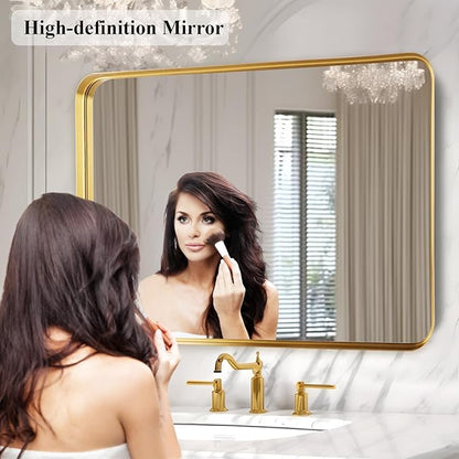 Fabuday Gold Bathroom Mirror 40x30 Inch - Large Brushed Metal Frame Mirror Over Sink, Rectangular Wall Mounted Vanity Mirror for Bedroom, Living Room, Farmhouse Style, Heavy-Duty Hooks