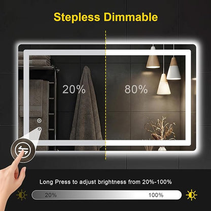 LED Bathroom Mirror with Lights, 24"x40" Lighted Vanity Mirror for Wall | Anti-Fog, Dimmable 3 Color Light, Backlit+Frontlit, Shatterproof Tempered Glass, Memory Function