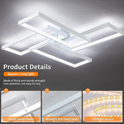 Modern LED Ceiling Light Fixture White Flush Mount Ceiling Light Dimmable 26" Bedroom Lights for Ceiling with Remote Control 48W Kitchen Ceiling Light Fixtures for Hallway 3000K-6000K