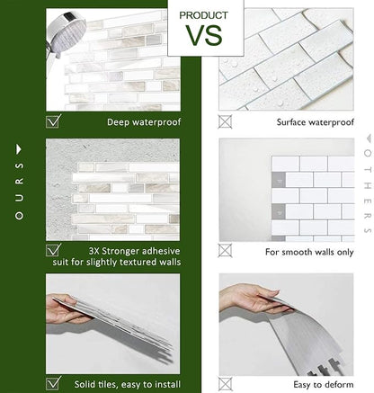 STICKGOO Thicker Design Peel and Stick, Self Adhesive Stick On Tile Backsplash for Kitchen and Bathroom, Beige & White, 12”×12”, 10 Sheets