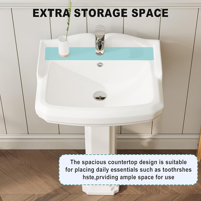 Pedestal Sink Vintage Square Ceramic Basin with Single-Hole Mount, Traditional Bathroom Sink for Home Remodel and Vanity Installation, Decorative Pedestal Style