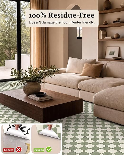 Peel and Stick Floor Tile, Checkered Vinyl Flooring Waterproof, Snap-Proof DIY Flooring Tiles for Bathroom, Kitchen, Fireplace, Wall, Backsplash, No Residue, 20 Tiles-7.87" Thin Version, Green