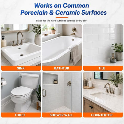 Porcelain Repair Kit White, High-Gloss Chipped Sink, Tub & Tile Repair Kit | Fix Sinks Chips, Tile Crack, Hole, Super Bond Porcelain Sink Repair Kit & Tile Paste Epoxy Putty, Trim & Repair Kits