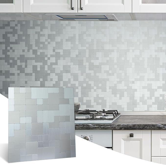 DICOFUN Metal Peel and Stick Tile Backsplash, Stainless Steel Kitchen Metal Backsplash Tile, Stick on Backsplash for Kitchen (1)