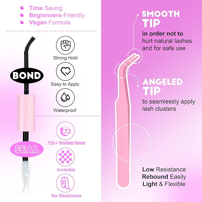 Lash Extension Kit DIY 280pcs Individual Lash Clusters Kit 30D Natural 8-15mm Cluster Eyelash Extensions Kit with Lash Bond and Seal, Lash Tweezers for Self Use (30D, 0.07D, 8-15mm, Kit)