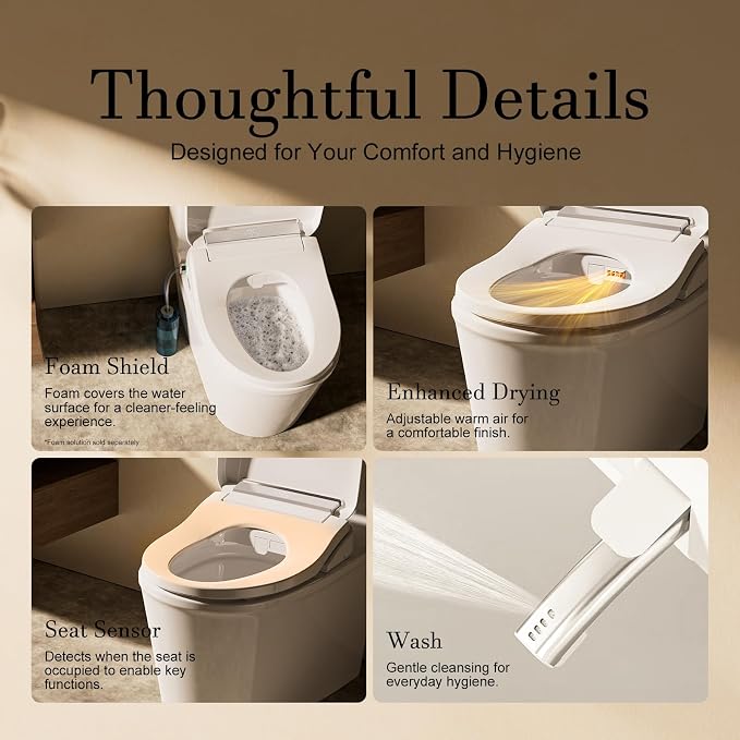 Electric Bidet Toilet Seat Elongated with Warm Water Wash | Heated Seat, Warm Air Dryer, Remote Control, Self-Cleaning Nozzle, LED Night Light, Soft Close Lid