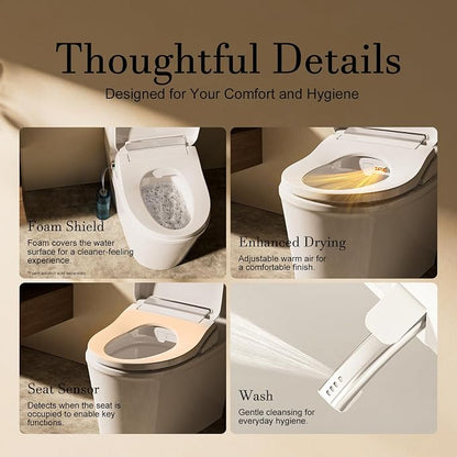 Electric Bidet Toilet Seat Elongated with Warm Water Wash | Heated Seat, Warm Air Dryer, Remote Control, Self-Cleaning Nozzle, LED Night Light, Soft Close Lid