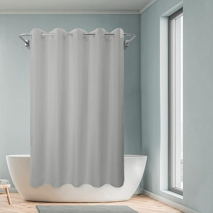 River Dream No Hook Hotel Cloth Grey Shower Curtain Soft Microfiber & Waterproof - Fabric Shower Curtain or Liner, Washable & Bottom Magnets, Gray, 71x74 | Waterproof Microfiber, Bottom Magnets, Soft Washable Fabric Shower Curtain or Liner, 71W x 74H