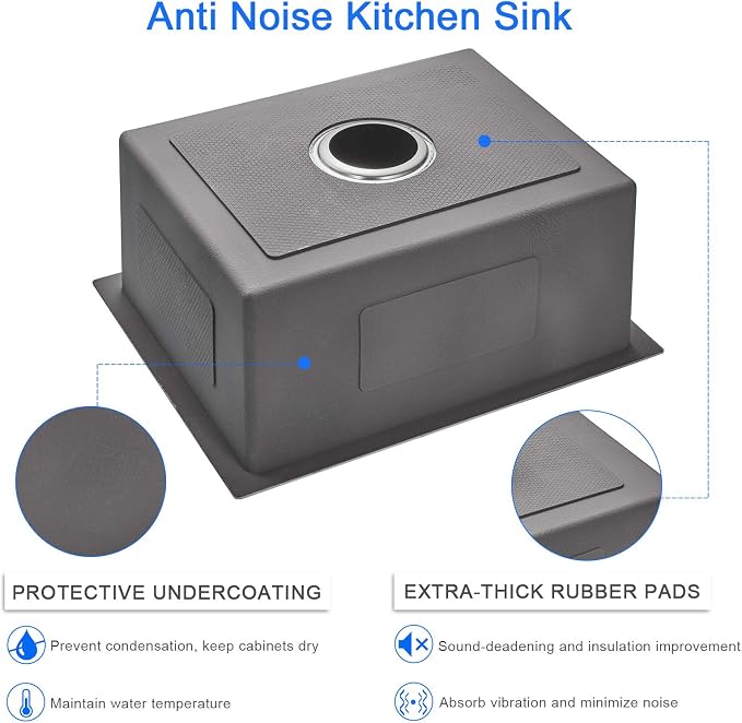 20"x16" Drop-In Single Bowl Kitchen Sink Black Steel 9" Deep | 20 inch Black drop-in sink | 304 Stainless Steel Handmade | Topmount/Overmount | Strainer included | Small Kitchen/Prep