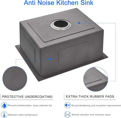 20"x16" Drop-In Single Bowl Kitchen Sink Black Steel 9" Deep | 20 inch Black drop-in sink | 304 Stainless Steel Handmade | Topmount/Overmount | Strainer included | Small Kitchen/Prep
