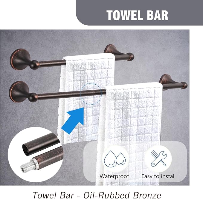 Classic Bathroom Hardware 4-piece Set,Oil-Rubbed Bronze | Wall Mounted,Stainless Steel and Zinc material,Including Towel Bar,Towel Ring,Toilet Paper Holder,Robe Hook