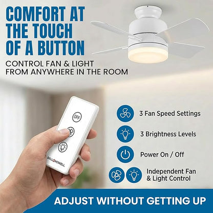SOCKET BREEZE 15.4" Socket Fan Light Celing Fan with Remote Control | 1000 Lumens, 3 Speed & Light Modes, Portable Easy to Install Ceiling Fans Replacement for Bedroom, Bathroom, Living Room