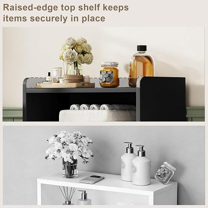 ChooChoo Small Bathroom Storage Cabinet, Narrow Toilet Paper Cabinet with 2 Door and Shelves, Freestanding Bathroom Floor Cabinet and Organizers for Small Spaces, 7.8" D * 15.7" W * 30.7" H, Black
